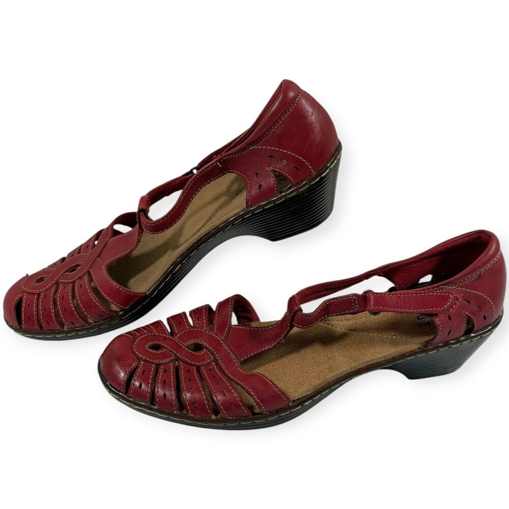 Clarks Wendy Tiger Q Sandals, Maroon, Leather, Women's 8.5